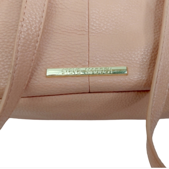 Steve Madden Blush Pink Vegan Leather Drawstring Foldover Backpack Purse Bag - Picture 6 of 12